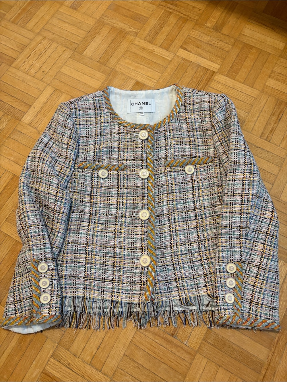 Chanel Women’s Multicolor Tweed Fringed Jacket